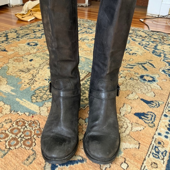 Francesco morichetti knee high black leather boots, 39 - Picture 1 of 5